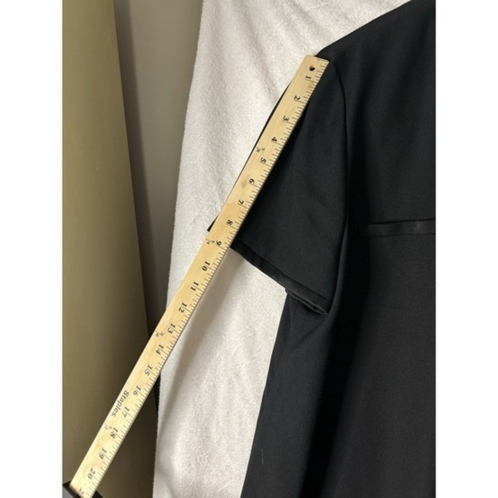 Evan-Picone Black Button Front Shift Dress Short Sleeve Satin Trim Size 14 - Picture 4 of 14
